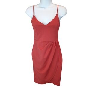 Lulus Coral Red‎ Spaghetti Strap Bodycon Mini Dress Wrap Skirt Size S